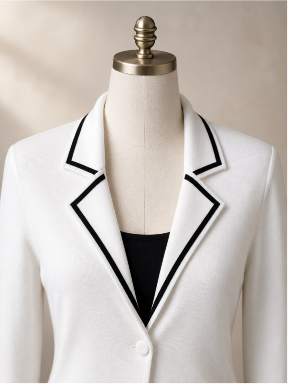 White & Black Rhinestone Cuff One-Button Knit Sweater Jacket - Picture 6 of 10